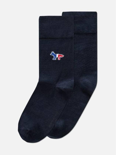 Tri Color Fox Logo Cotton Socks Navy - MAISON KITSUNE - BALAAN 2