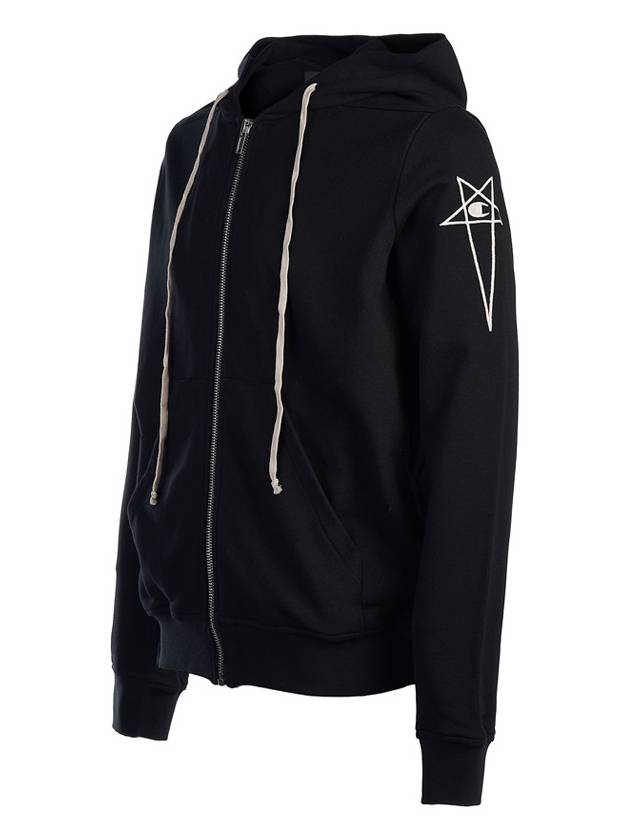 Jasons Embroidered Logo Zip Up Hoodie Black - RICK OWENS - BALAAN 3