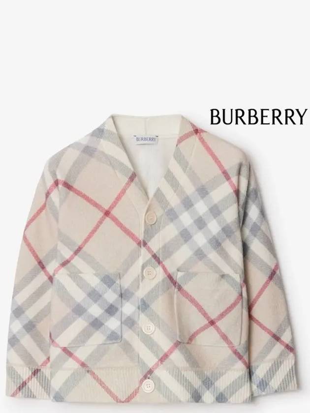 Kids Check Wool Cardigan Pale Stone - BURBERRY - BALAAN 3