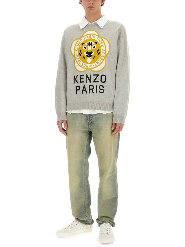 Tiger Academy Logo Knit Top Pale Grey - KENZO - BALAAN 3