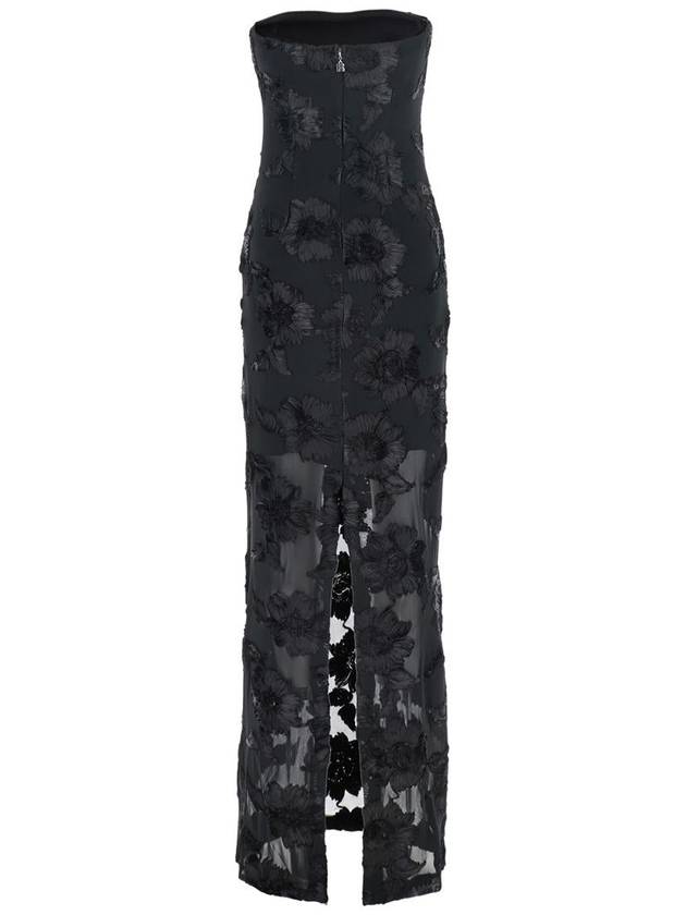 'Albertina' Black Long Strapless Dress With All-Over Floral Embroidery In Tech Fabric Stretch Woman - ROTATE - BALAAN 2