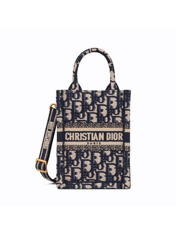 Oblique Embroidery Mini Book Phone Tote Bag Blue - DIOR - BALAAN 1