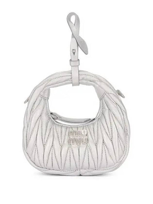 Wander Matelasse Micro Nappa Leather Hobo Mini Bag Silver - MIU MIU - BALAAN 2