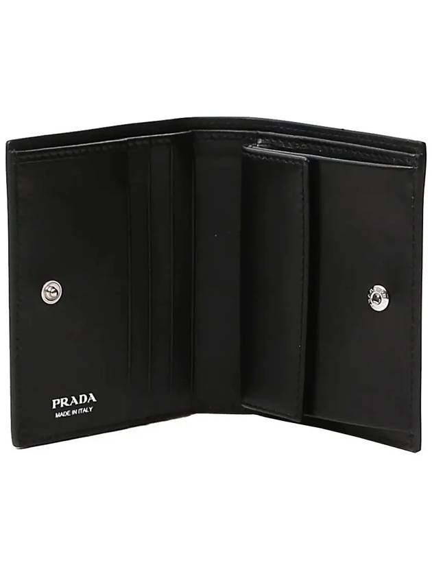 Triangle Logo Saffiano Leather Half Wallet Black - PRADA - BALAAN 5