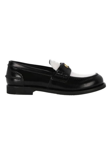 Penny Brushed Leather Loafers Black White - MIU MIU - BALAAN.