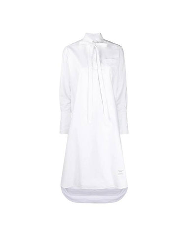 Women's Bow Tie Blouson Shirt Long Dress White - THOM BROWNE - BALAAN.