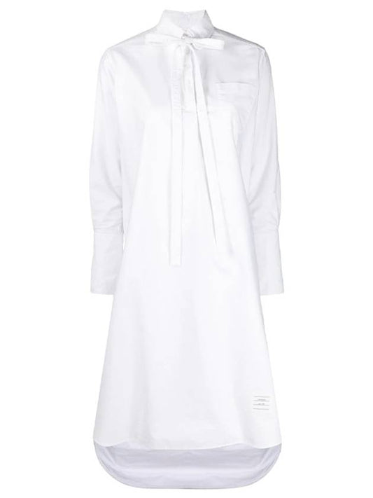 Women's Bow Tie Blouson Shirt Long Dress White - THOM BROWNE - BALAAN 1