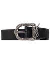 Logo Plaque Buckle Calf Leather Belt Black - SAINT LAURENT - BALAAN 1