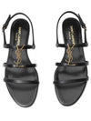 Women's Smooth Leather Gold Tone Monogram Detail Cassandra Flat Sandals Black - SAINT LAURENT - BALAAN 2