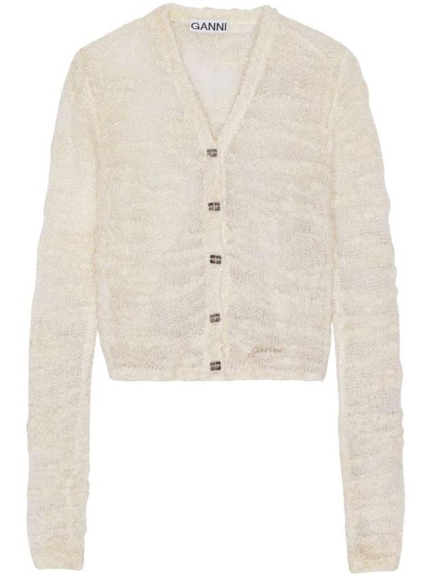 Alpaca Mohair Boucle Cardigan Ivory - GANNI - BALAAN 1