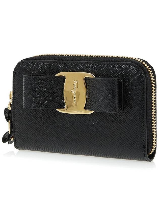 Vara Bow Zipper Card Wallet Black - SALVATORE FERRAGAMO - BALAAN 3