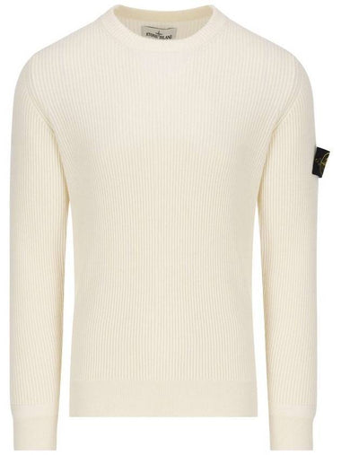 Wappen Patch Crew Neck Ribbed Wool Knit Top Beige - STONE ISLAND - BALAAN 1