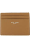 Logo Detail Calfskin Card Wallet Teakwood - SAINT LAURENT - BALAAN 1