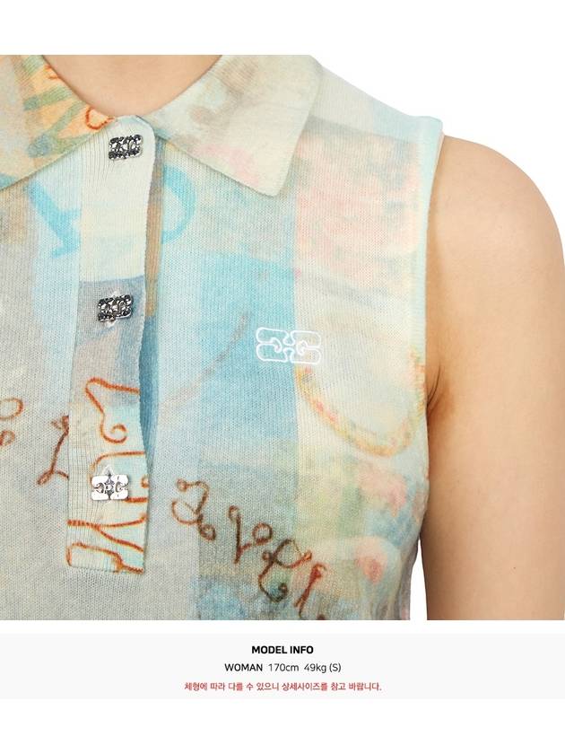 Printed Cashmere Wool Polo Sleeveless Egret - GANNI - BALAAN 11