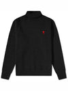 De Cour Embroidered Logo Extra Fine Merino Wool Turtleneck Black - AMI - BALAAN 2