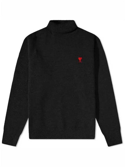 De Cour Embroidered Logo Extra Fine Merino Wool Turtleneck Black - AMI - BALAAN 2