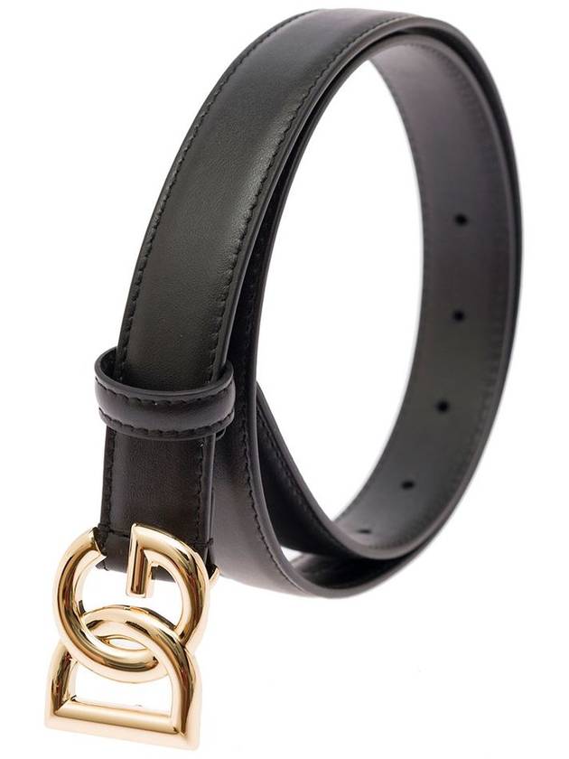 Women's Gold DG Logo Leather Belt Black - DOLCE&GABBANA - BALAAN 6