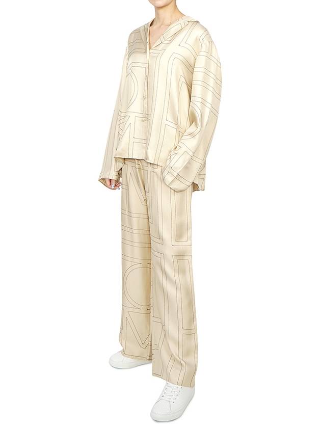 Silk Monogram Print Pyjamas Straight Pants Ivory - TOTEME - BALAAN 7