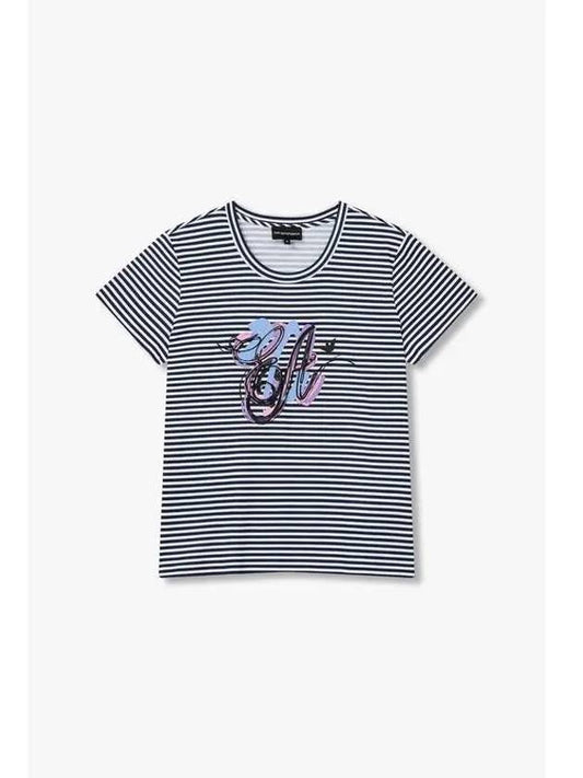 Women s Embroidered Logo Striped T Shirt Navy - EMPORIO ARMANI - BALAAN 1