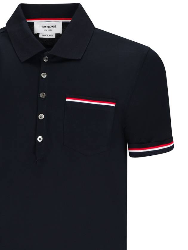 Men's Three Stripes Pocket Mercerized Short Sleeve Polo Shirt Navy - THOM BROWNE - BALAAN 4