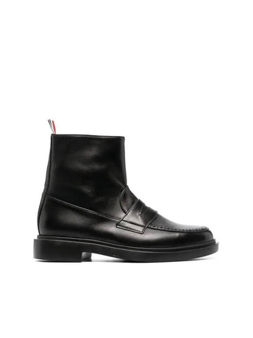 Vitello Calfskin Leather Penny Ankle Middle Boots Black - THOM BROWNE - BALAAN 1