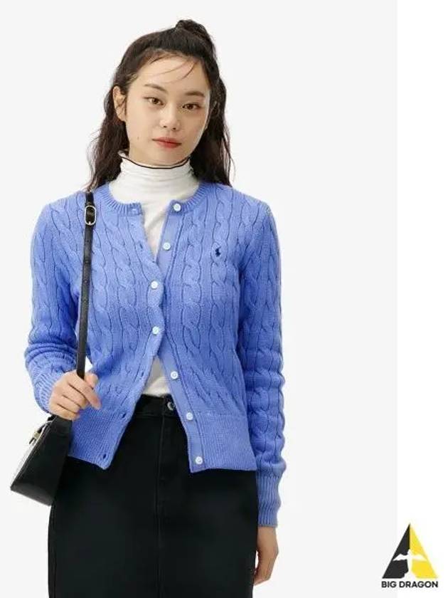 W cable knit cotton crew neck cardigan blue - POLO RALPH LAUREN - BALAAN 1