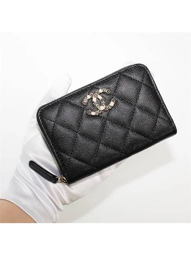 Stone CC Logo Zipper Wallet Caviar Black AP3606 B14343 94305 - CHANEL - BALAAN 7