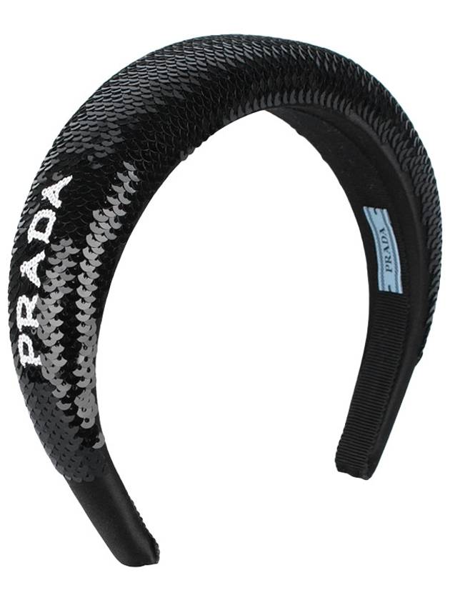 Logo Sequin Hair Band Black - PRADA - 3