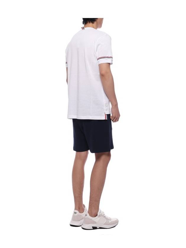 Striped Detail Crew Neck Cotton Short Sleeve T-Shirt White - THOM BROWNE - BALAAN 7