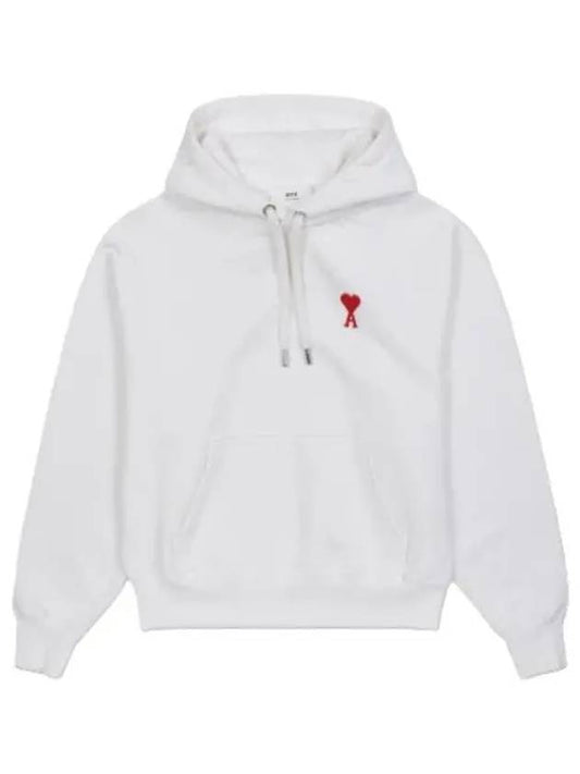 Medium Heart Logo Hooded White T Shirt Hoodie - AMI - BALAAN 1