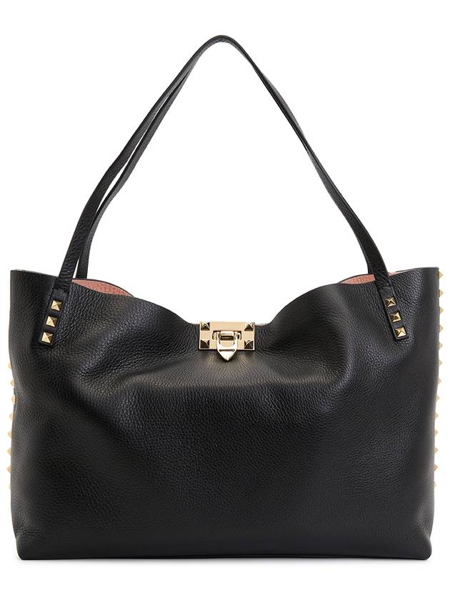 Rockstud Leather Tote Bag Bag Black - VALENTINO - BALAAN 2