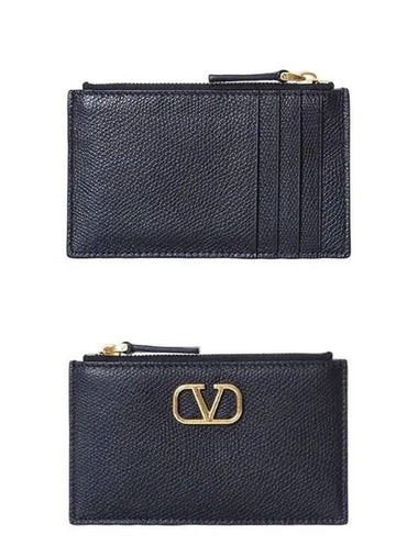 Gold V logo Saffiano zipper pocket card wallet 4W2P0W17 SNP 0NO - VALENTINO - BALAAN 1