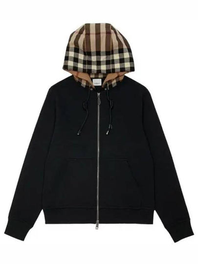 Check Hood Cotton Zip Up Hoodie Black - BURBERRY - BALAAN 2