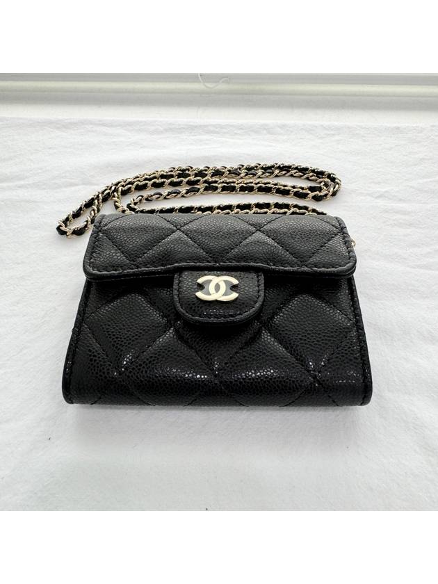 Classic Chain Mini Bag Grained Shiny Calfskin Gold Metal Black - CHANEL - BALAAN 4