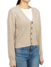 Embroidered Heart Logo Cashmere Cardigan Champagne - AMI - BALAAN 4