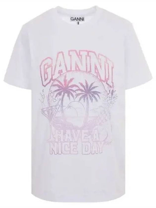 Cocktail print white short sleeve t shirt 270753 - GANNI - BALAAN 1