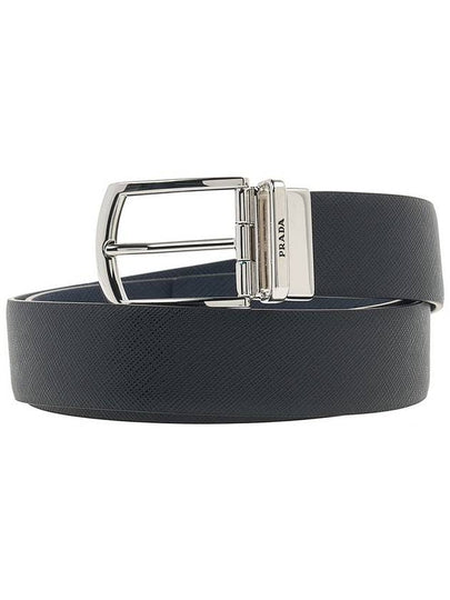 Saffiano Leather Reversible Belt Black Baltic Blue - PRADA - BALAAN 2