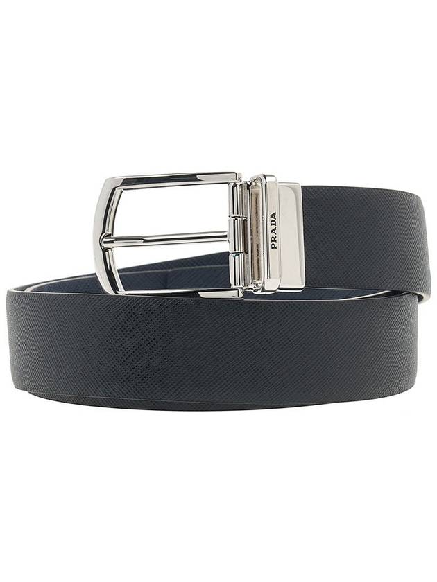 Saffiano Leather Reversible Belt Black Baltic Blue - PRADA - BALAAN 11