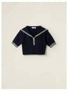 Sailor Collar Cotton Short Sleeve T-shirt Navy White - MIU MIU - BALAAN 2