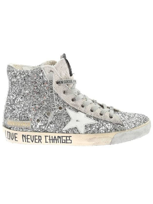 Women's Silver Glitter Suede Francie High Top Sneakers - GOLDEN GOOSE - BALAAN 1