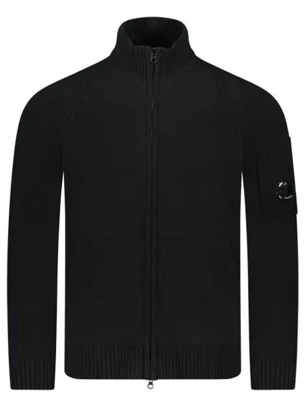 Lambswool GRS Zipped Cardigan Black - CP COMPANY - BALAAN 2