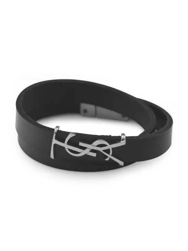 Opyum Double Wrap Leather Bracelet Black - SAINT LAURENT - BALAAN 4