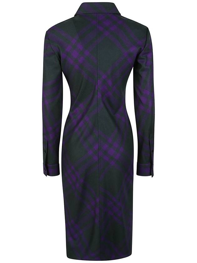 Check Wool Shirt Midi Dress Purple - BURBERRY - BALAAN 3