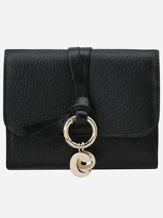 Alphabet Grain Leather Flap Small Half Wallet Black - CHLOE - BALAAN 2