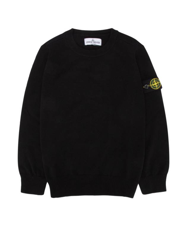 Kids Wappen Patch Virgin Wool Knit Top Black - STONE ISLAND - BALAAN 1