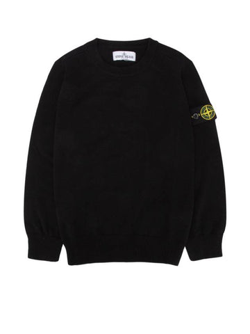 Kids Wappen Patch Virgin Wool Knit Top Black - STONE ISLAND - BALAAN 1