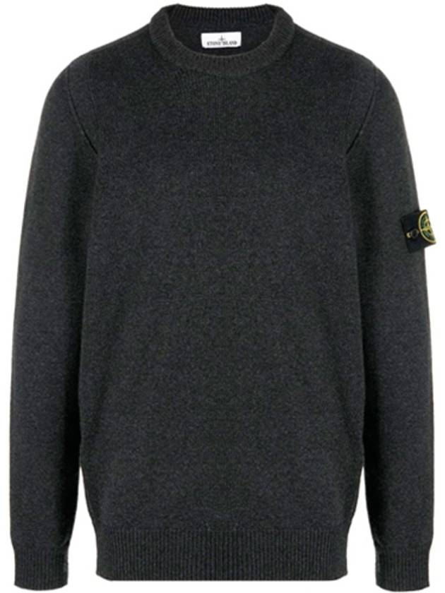 Logo Patch Crew Neck Wool Knit Top Melange Charcoal - STONE ISLAND - BALAAN 2