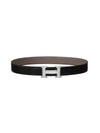 Silver Hardware 32mm Leather Belt Black - HERMES - BALAAN 1