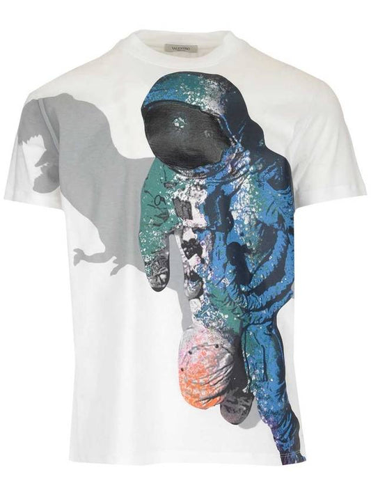 Dinosaur Astronaut Short Sleeve T-Shirt White - VALENTINO - BALAAN.