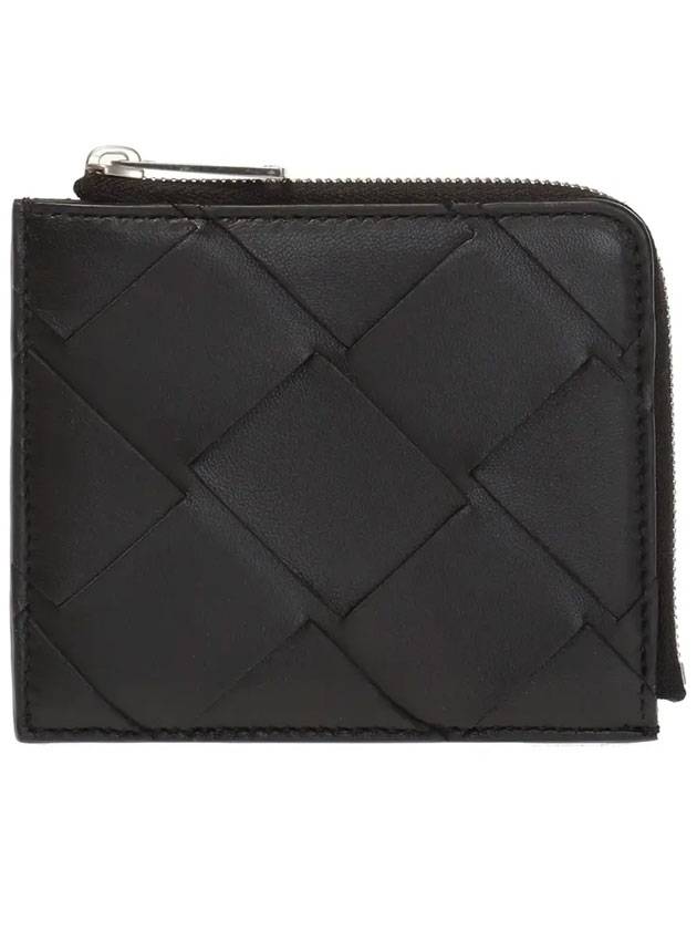 Zipper Leather Card Wallet Black - BOTTEGA VENETA - BALAAN 1